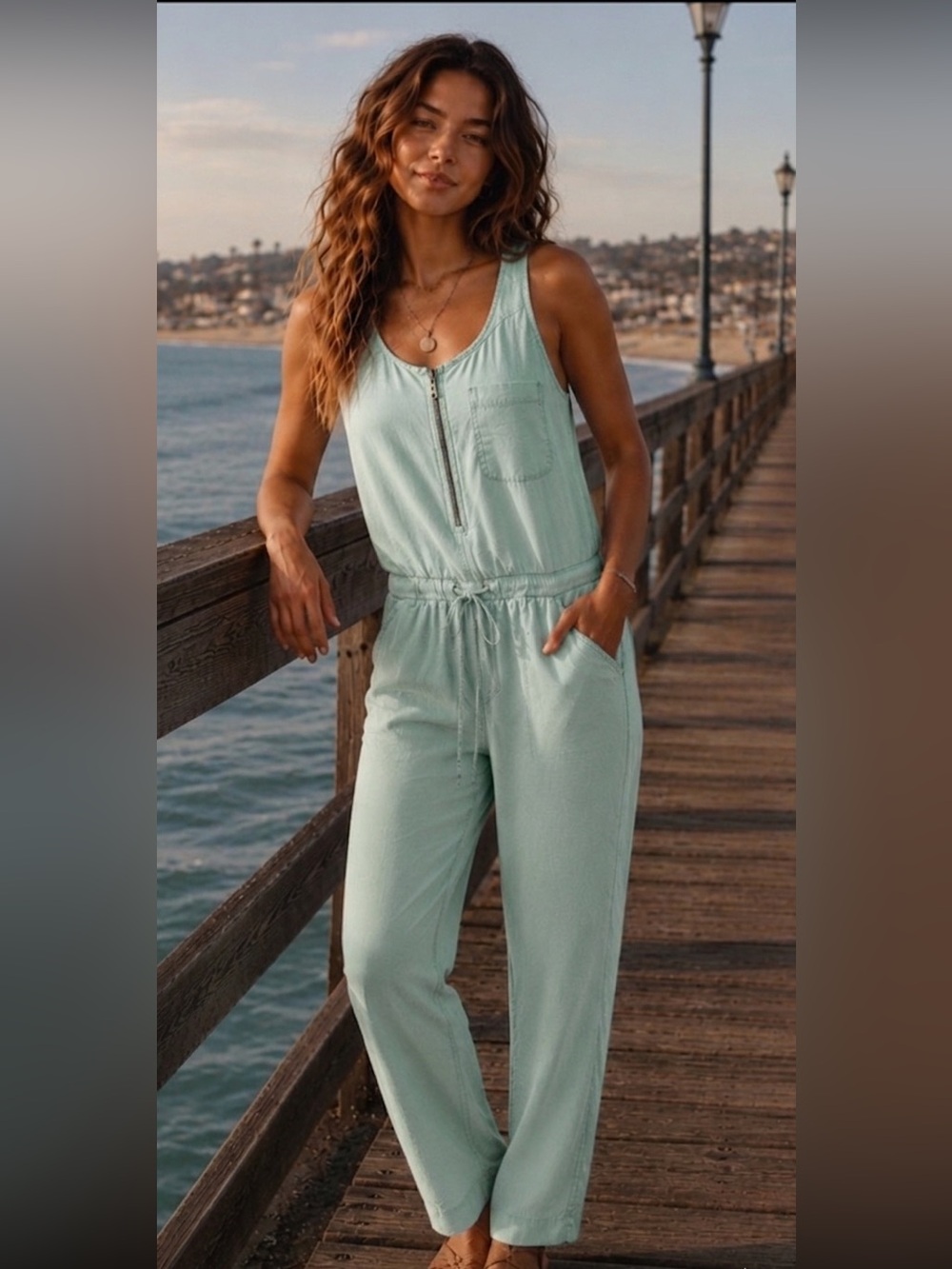 1250C NWT Light Blue Tencel Sleeveless Jumpsuit Romper Cargo Size S